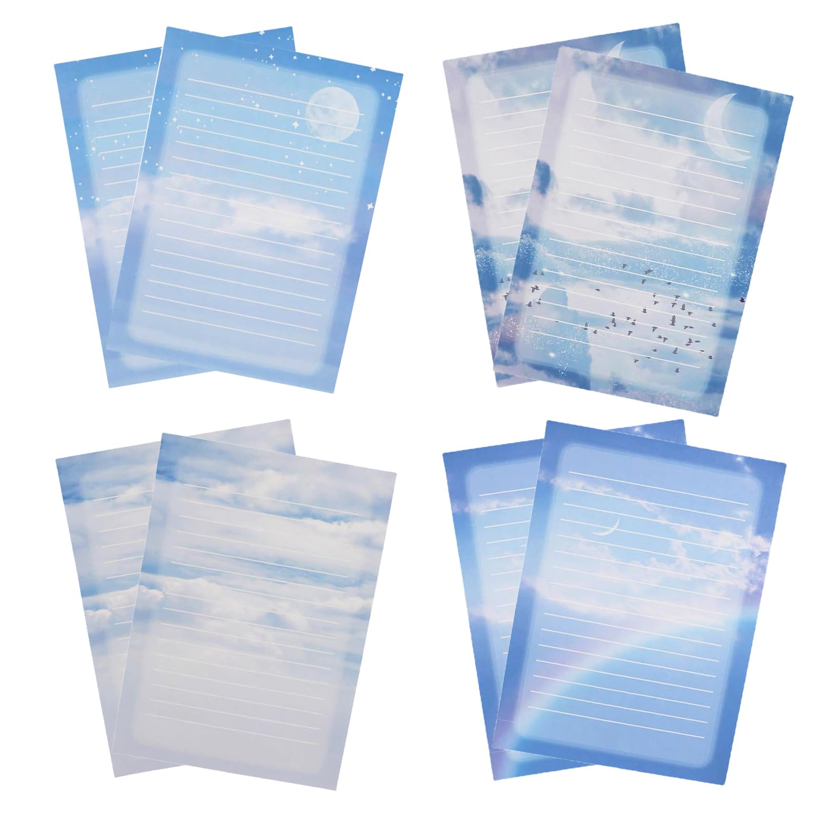 60 Lined Writing Stationery Paper, Colorful Sky Designs Stationery Paper for Writing Letter, Notes, Invitations, 4 Different Style (9.4 x 6.6")