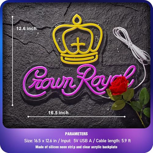 Image of Crown Neon Sign for Wall Decor Beer Light Up Signs Whiskey LED Lights for Man Cave Bar Pub Store Party Club