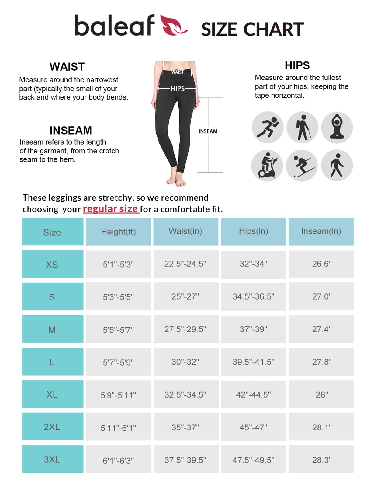 BALEAF Legging d'hiver avec doublure en polaire imperméable et poches pour femme