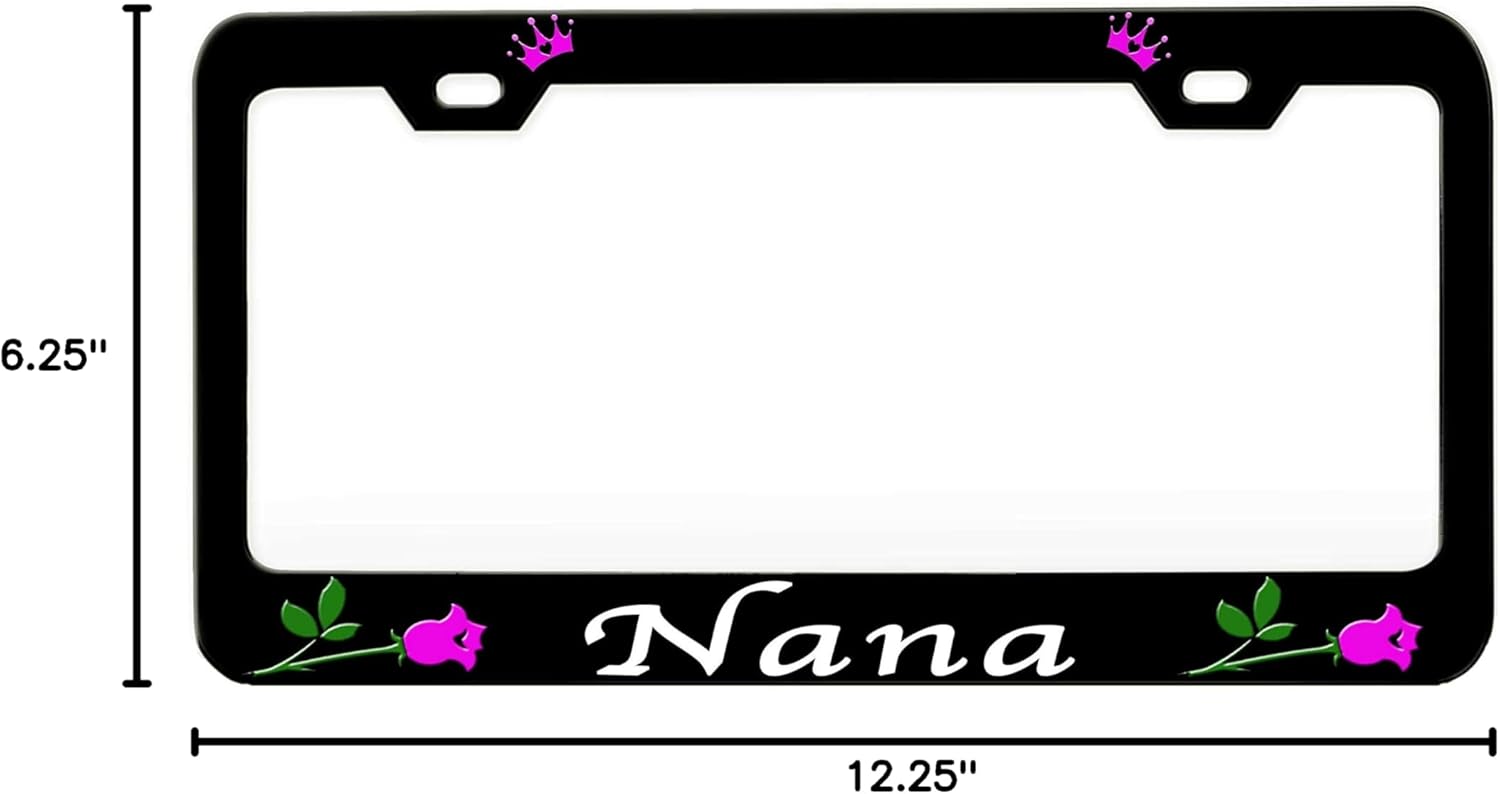 Nana Girly Black Steel Metal License Plate Frame Auto Car SUV Tag Holder, A67