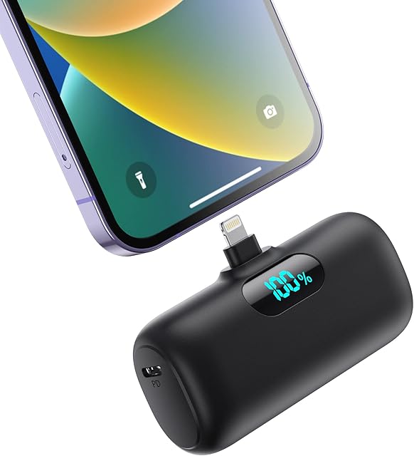 Feob Mini Power Bank 5000mAh, Small & Ultra-Compact 15W PD Fast Charging Portable Charger, LCD Dispay Cute Battery Pack,Compatible with iPhone 14/14 Pro Max/13/13 Pro Max/12/11/XR/X/8/7/6, and More