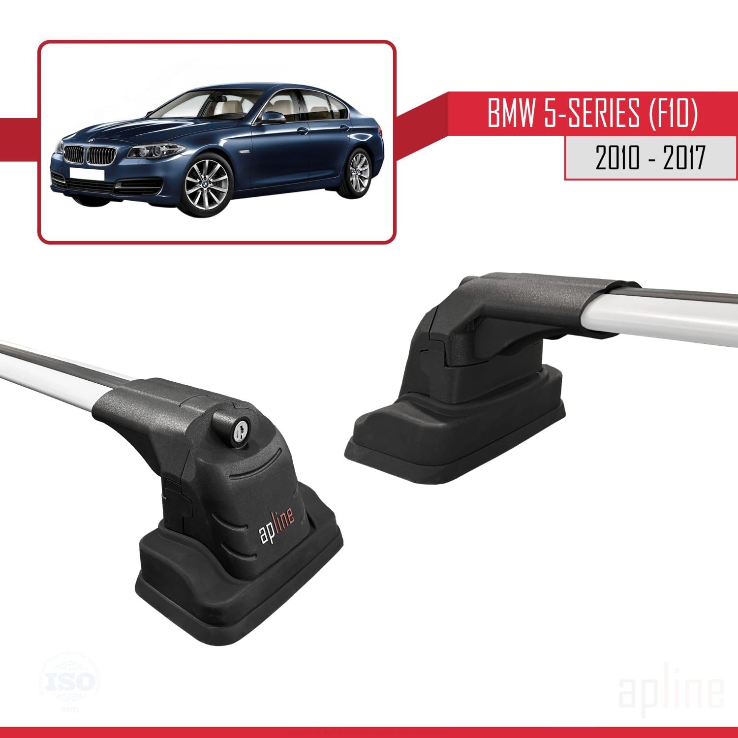 Compatible avec BMW Série 5 (F10) 2010-2017 ACE-3 Barres de Toit Railing Porte-Bagages de Voiture Gris Aluminium 2 Barres