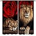 Lion Blackout Curtains,Africa Wildllife Lion Kids Teens Adult,Red Rose Floral,Animals Theme Home Decor Windows Drapes for Bedroom Living Room 21x45in,2 Panel Set
