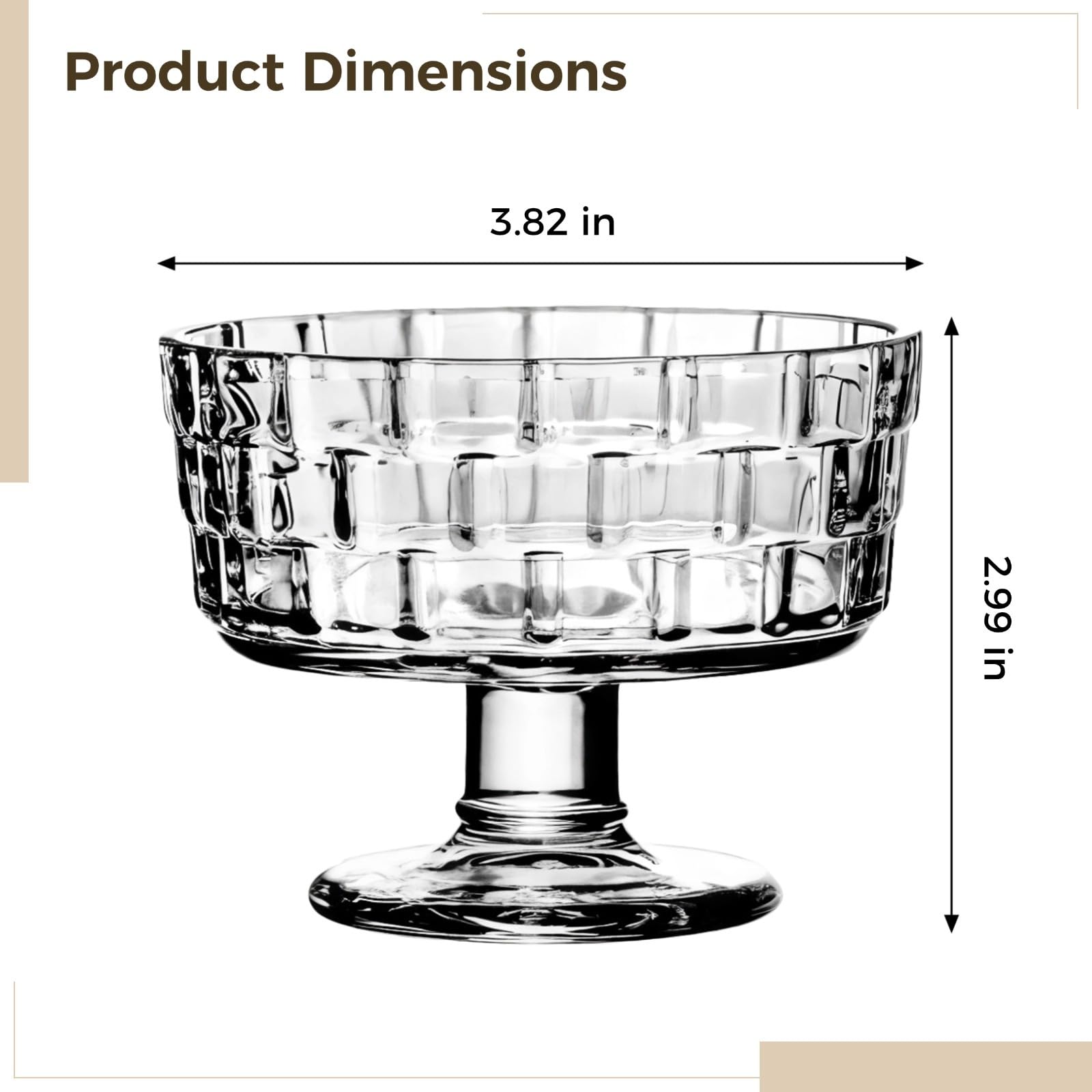 Mini-Dessertschalen aus Glas, quadratisches Muster, 188 ml, transparentes Glas für Parfait, Obst und Gelees, 6 Stück