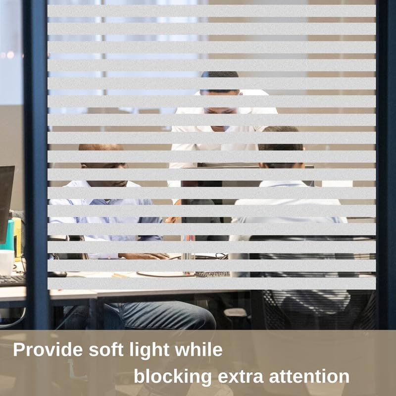 Image of Window Glass Film for Privacy, Self Adhesive Window Sticker, Sun Blocking Sticker Frosted Glass Film for Windows, bathrooms, Office Cabins, Living Rooms - Frosted Striped, 12 X 96 Inchs