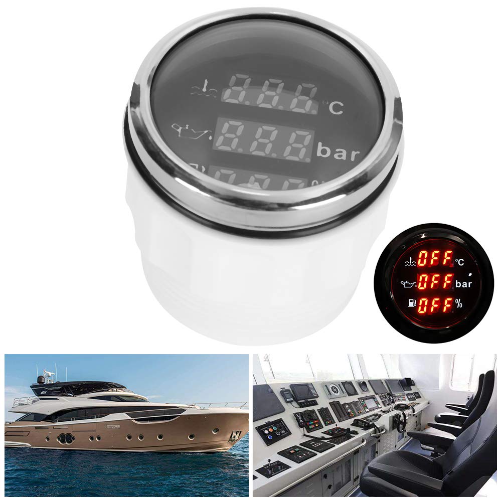 Indicatore Multifunzione 3 in 1 Indicatore Digitale Temperatura Dell'acqua di Raffreddamento Pressione Dell'olio Volume Dell'olio 52MM con Funzione di Allarme Per Car Boat RV(Piastra frontale nera)