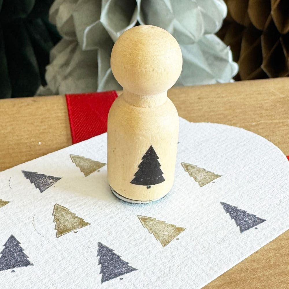 Mini Christmas Tree Wooden Ink Stamp, Rubber Stamp for Cards Scrapbooking Projects, Wooden Christmas Stamp, DIY Gift Tags Festive Crafts