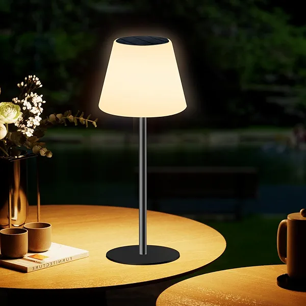Dansny Solar Table Lamp Rechargeable Outdoor Solar Lamps with Light Sensor,Battery Operated Outdoor Lamps for Patio Waterproof,Dimmable Warm White and RGB LED Patio Lamp for Outside Terrace.