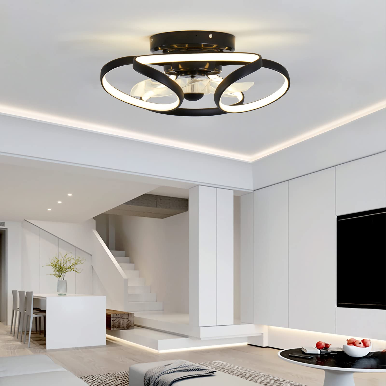KNVSS Lampadario Con Ventilatore A Soffitto 103cm Nero - LED Dimmerabile, 6 Velocità, Reversibile, Telecomando E App, Silenzioso Per Soggiorno - 2