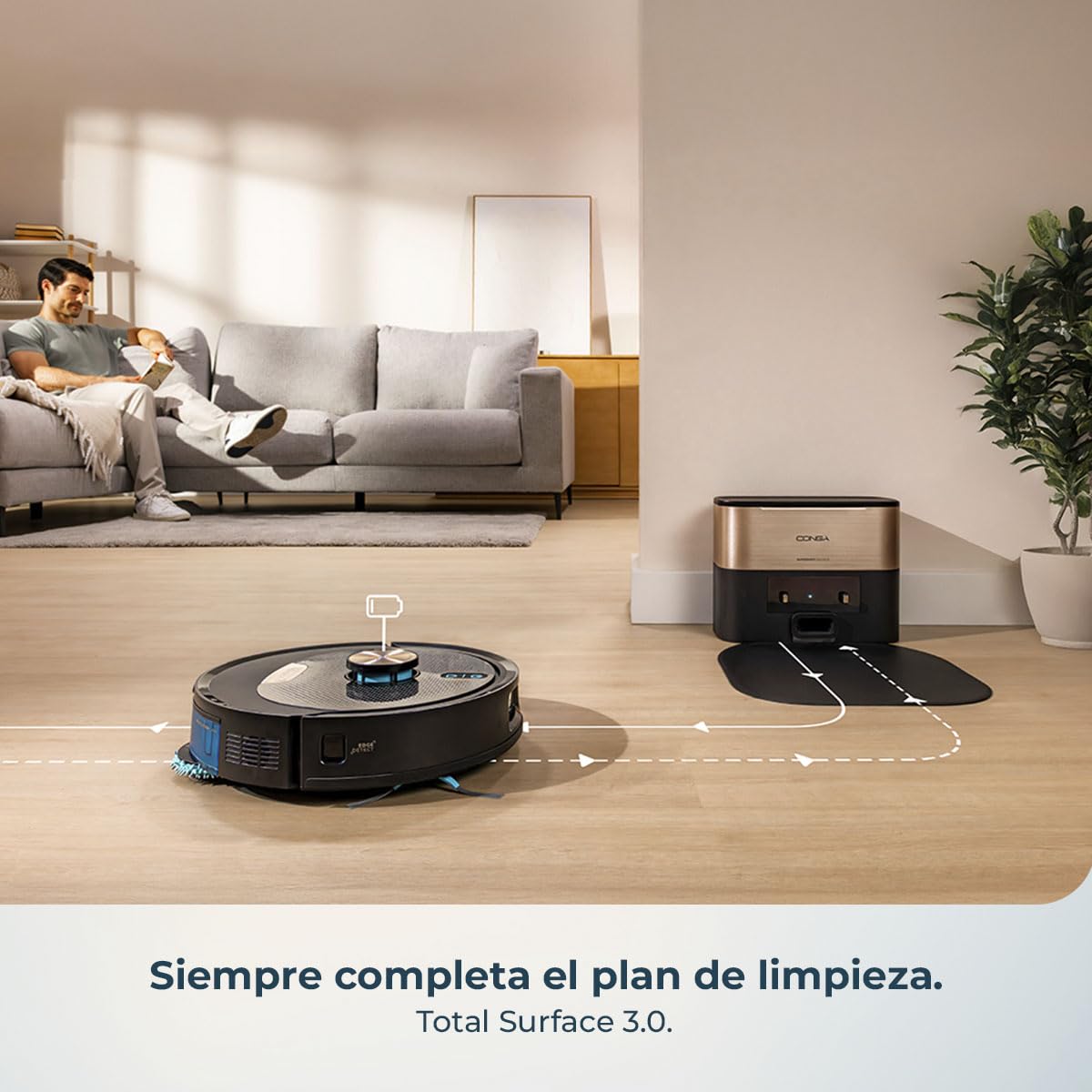 Cecotec Robot Aspirador con Base de Autovaciado e IA Conga Y100 X-Treme. 20000Pa, Navegación Láser e Inteligencia Artificial, 20000Pa, Base de 2.8L, Autonomía hasta 220m², Control App 3.0