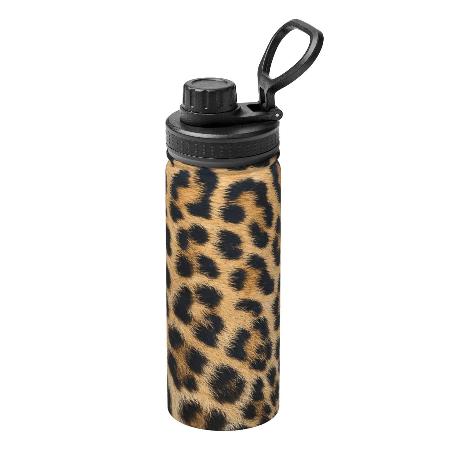 Borraccia termica in acciaio inox con stampa leopardata ruvida con manico, adatta per ciclismo, fitness