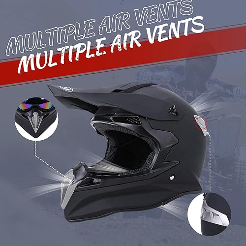 Miniatura 3 de Casco de motocross para adultos con gafas, guantes y máscara, casco de motocross ATV unisex para adultos, hombres y mujeres, visera solar ajustable