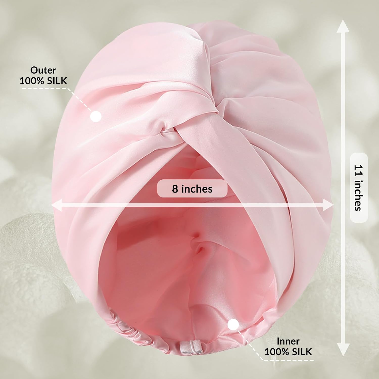 100% Mulberry Silk Bonnet for Sleeping Women, 22 Momme Grade-6A Double Layer Silk Hair Wrap With Elastic Band Stay On Head All Night(1PCS,Pink) - Image 5