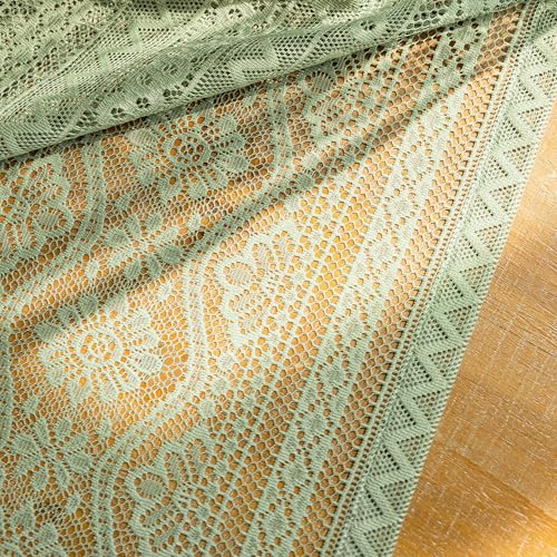 Image of MYSKY HOME Sage Green Lace French Door Curtains 40 inch Long 2 Panels Boho Sheer Floral Curtains for Door Window Scalloped Doorway Sidelight Curtains Come with 2 Matching Tie-Backs, 26 inch W Each Panel