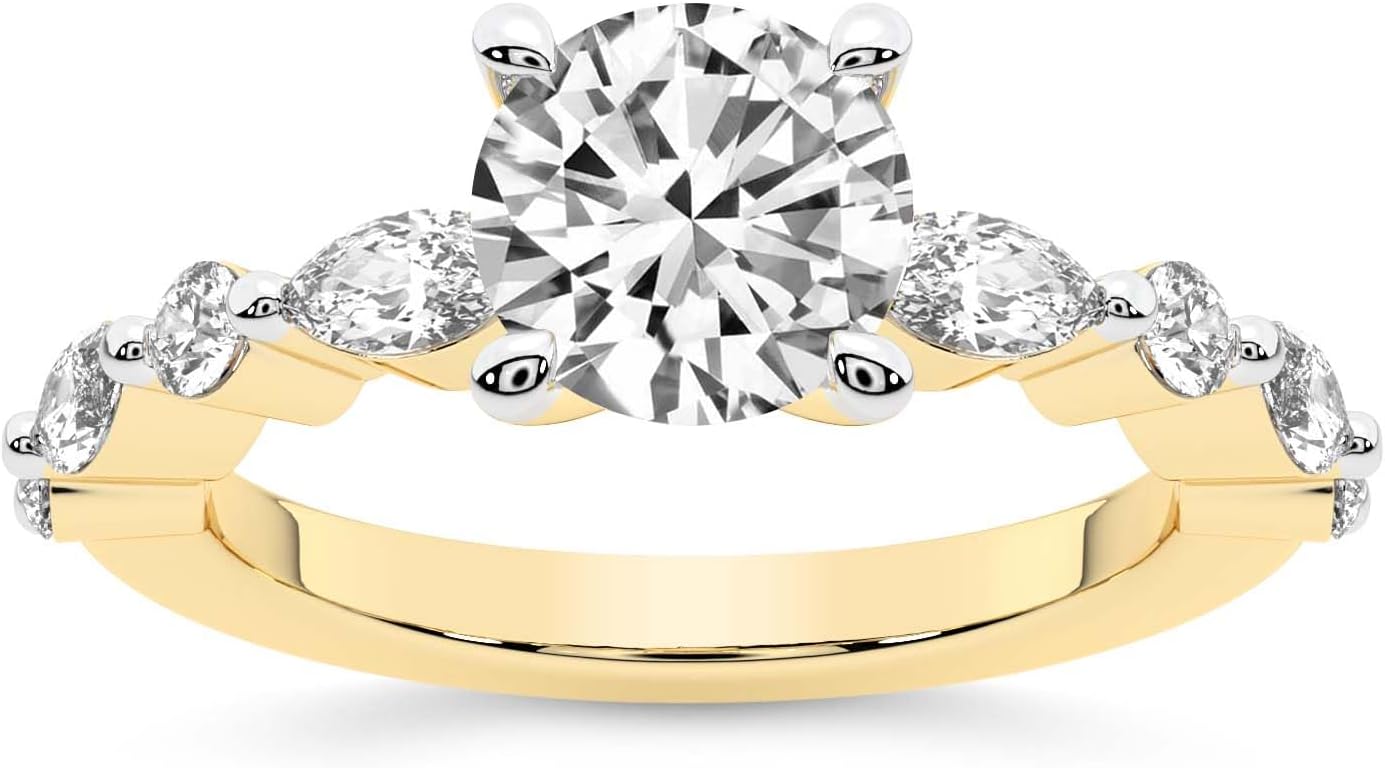 FRIENDLY DIAMONDS Lab Grown Diamond Engagement Ring For Women 0.50-6 Carat IGI Certified | 14K Or 18K White, Yellow Or Rose Gold | Pamela Eternity Side Stone Diamond Ring | FG-VS1-VS2 Quality