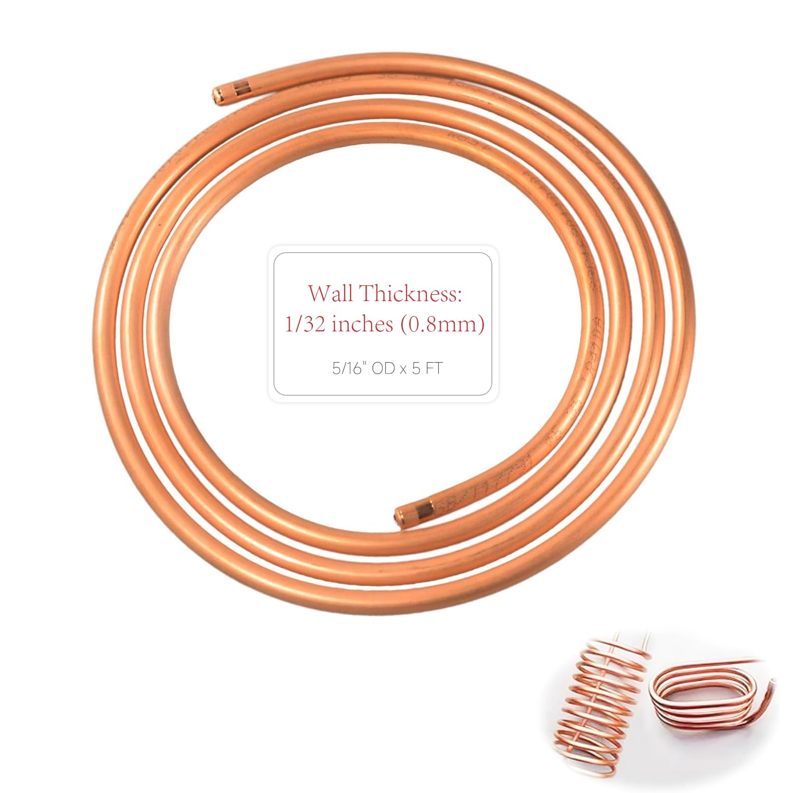 XIFOWE 99.9% Copper Tube 5/16" OD x 1/4" ID 5 Ft, Tube Wall: 1/32", Refrigeration Seamless Round T2 Pure copper tubes, Soft Coil Copper Tubing, Used