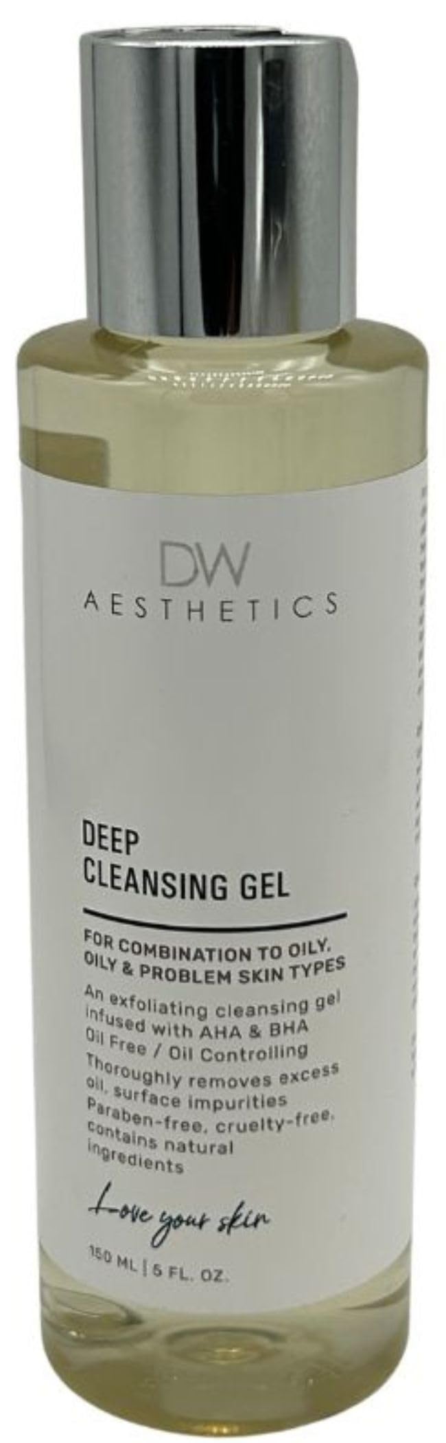 DW AestheticsDeep Cleansing Gel - 150ml- Exfoliating Cleanser for Blemish Prone Skin, Fights Acne, Boosts Radiance - with AHA, BHA & Enzymes for Clear, Bright Skin