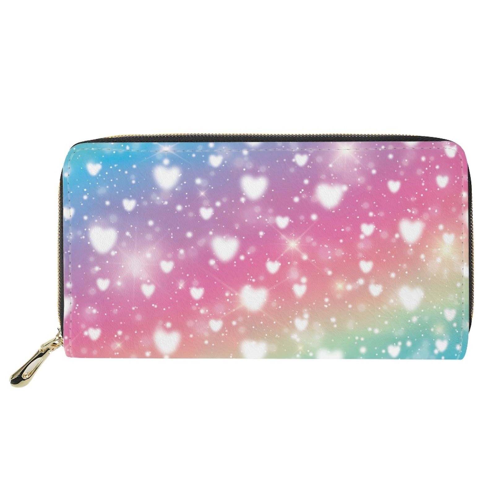 JOAIFO Womens Wallet Rainbow Love Heart Print Long Clutch Large Capacity Purse Billfold Wallet Valentine's Day Theme PU Leather Clutch Bag