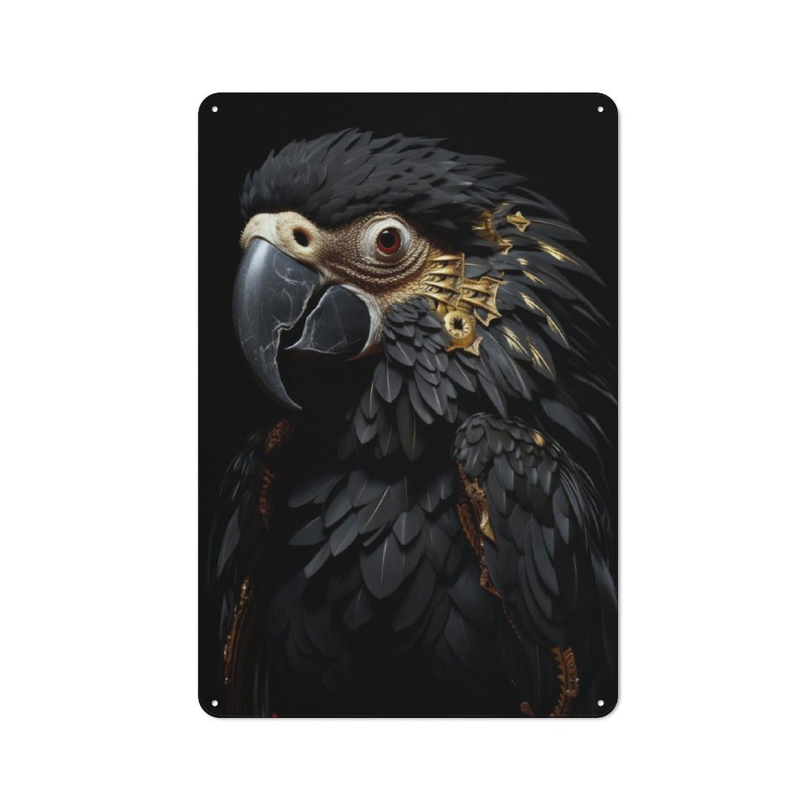 Junmoney Black And Gold Parrot Metal Plaque 30X20cm With For Workshop Wall, Retro Decor, A New Home Gift For Collectors Of Metal Signs