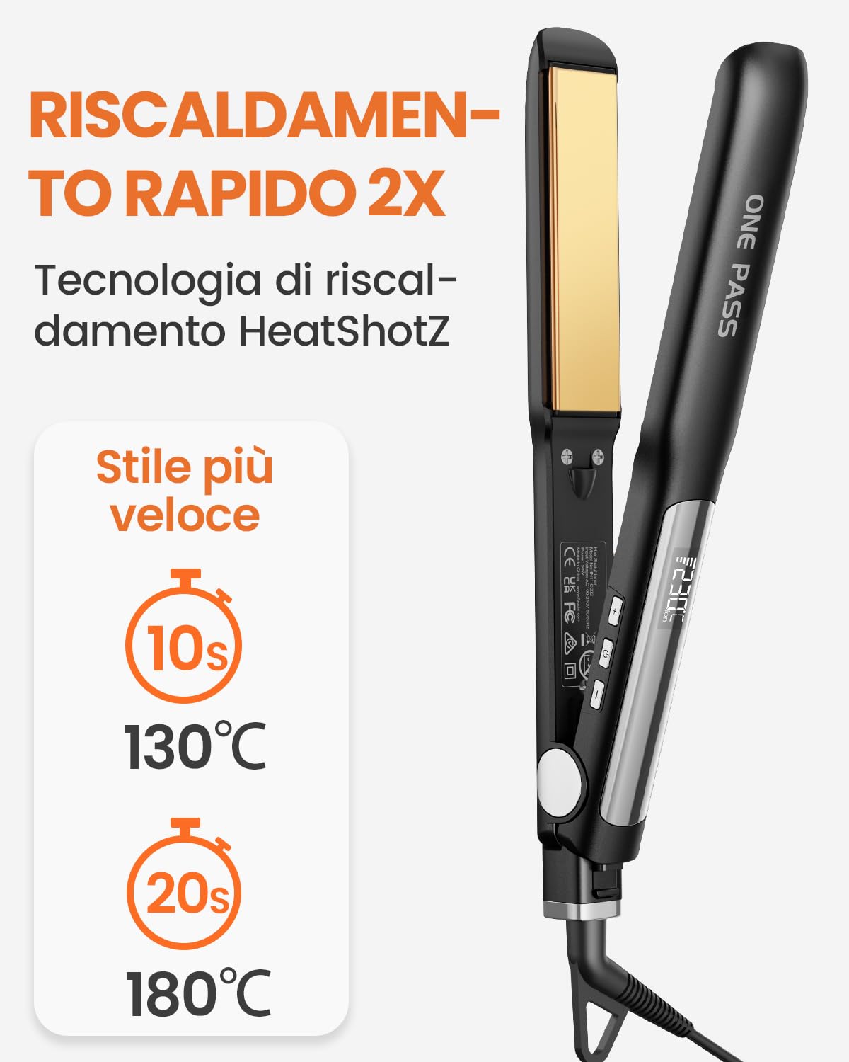 Faszin Piastra Capelli Professionale 2-In-1, Piastre Ioniche di Titanio, Riscaldamento In Soli 20 Secondi, Display LCD Chiaro, Ideale Per Capelli Lisci, Ricci e Mossi