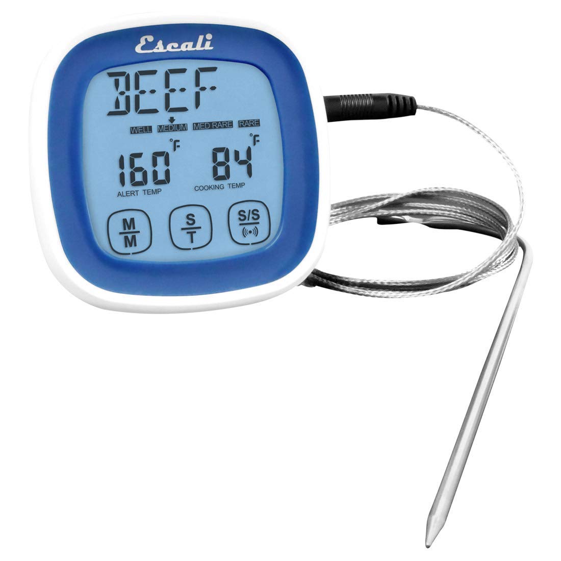 Escali Blue Dhr1-U Touch Screen Lcd Display Digital Timer Oven Safe Stainless Steel Probe With Temperature Alert,