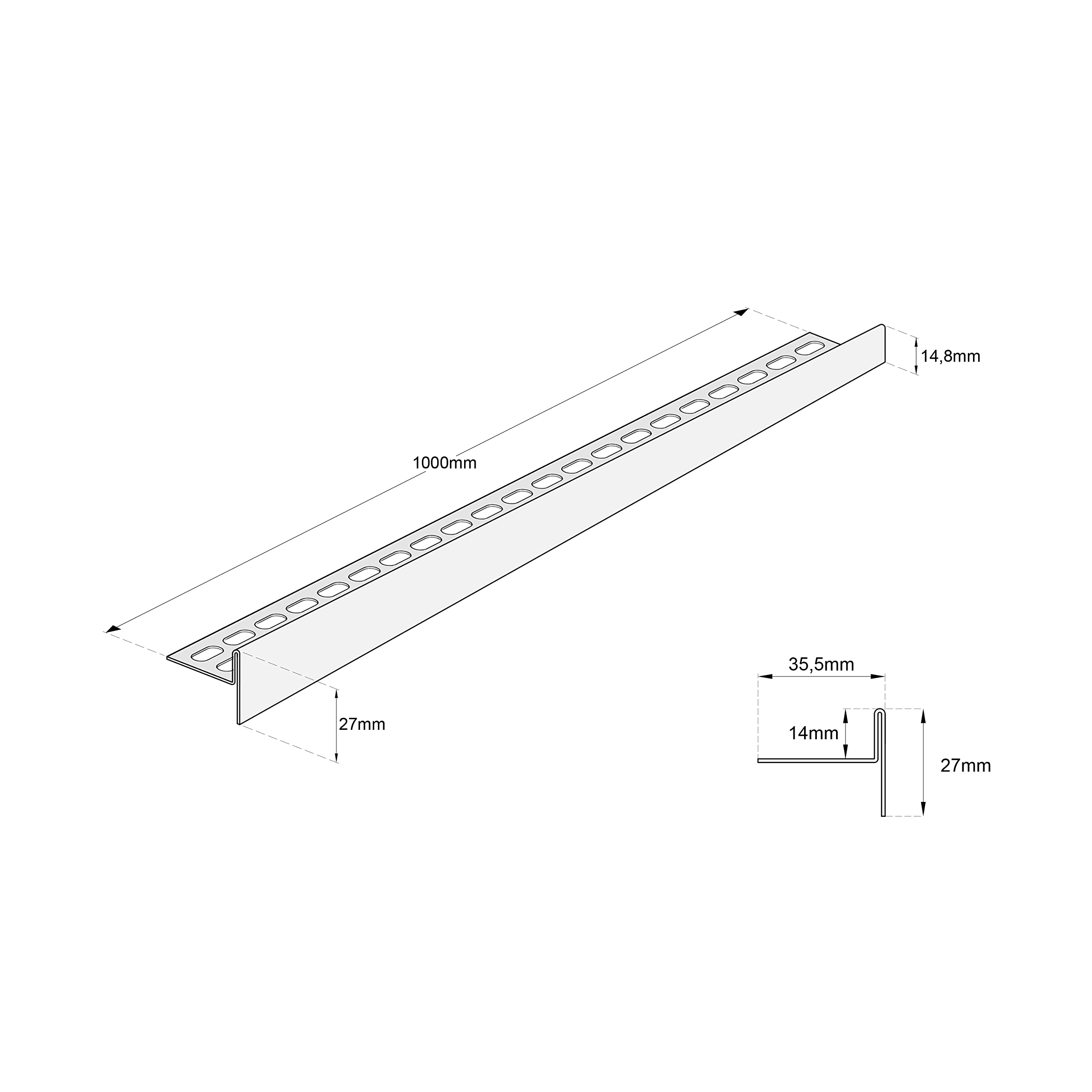 Aquabad Edelstahl Gefälleprofil Clive für begehbare Dusche 100cm, rechtsversion, Kantenhöhe 14mm