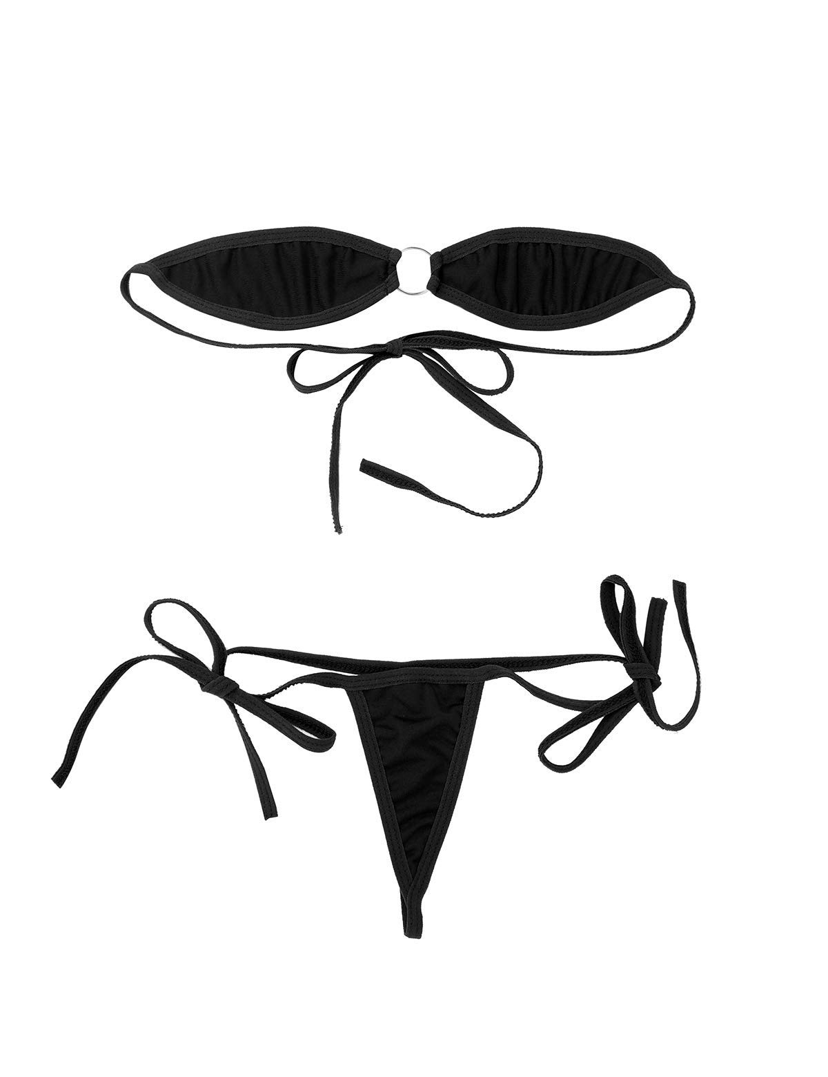 JJKFs Women's Micro Bikini Set | Adjustable Tie-Up Two Piece Swimwear | Soft Stretch Minimal Coverage Bikini Black-picture-54