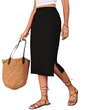 Midi Skirts for Women Summer Elastic High Waisted Side Slit Long Skirt