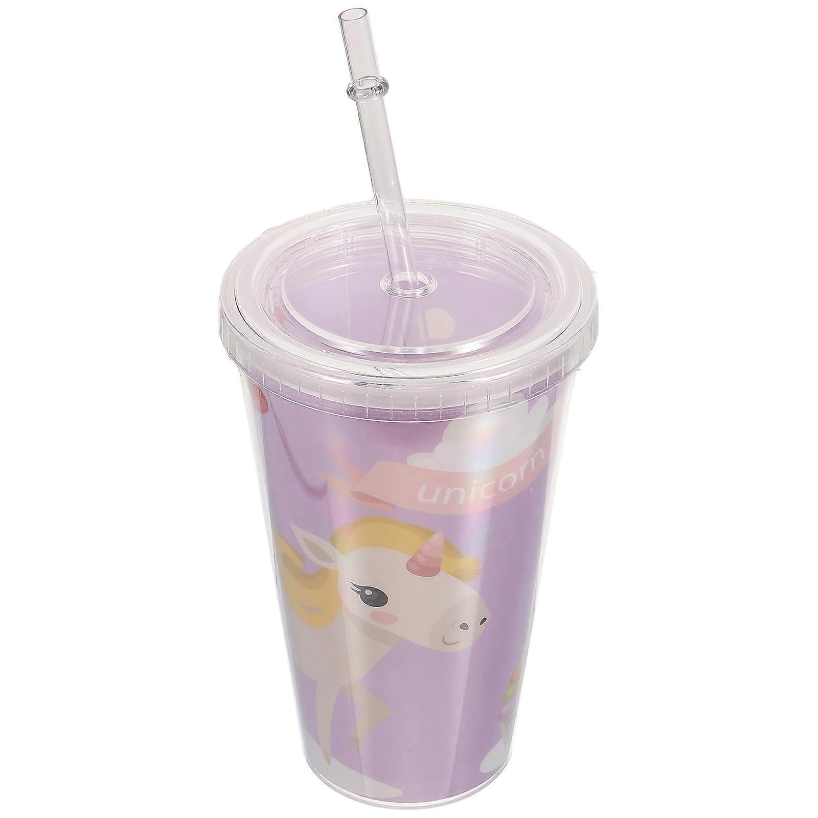JOYHAPPST 450 Ml Plastic Drinking Cups Portable Drinking Cup For Water Juice Clear Straws Water Bottle -with Straw