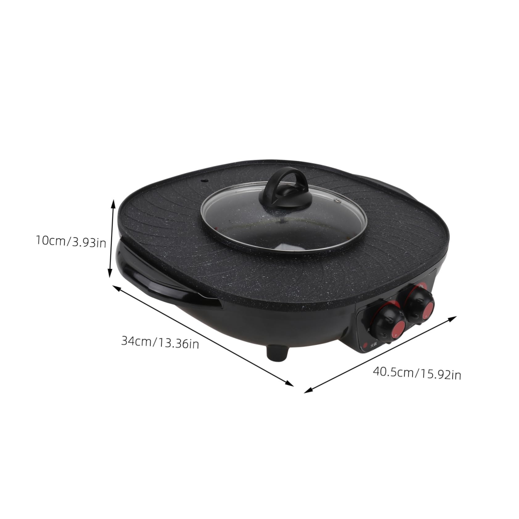 Pot Chaud Électrique Multifonction Noir en Fer avec Contrôle Double, Chauffage Rapide et Uniforme, sans Fumée, pour Barbecue et Fondue en Famille
