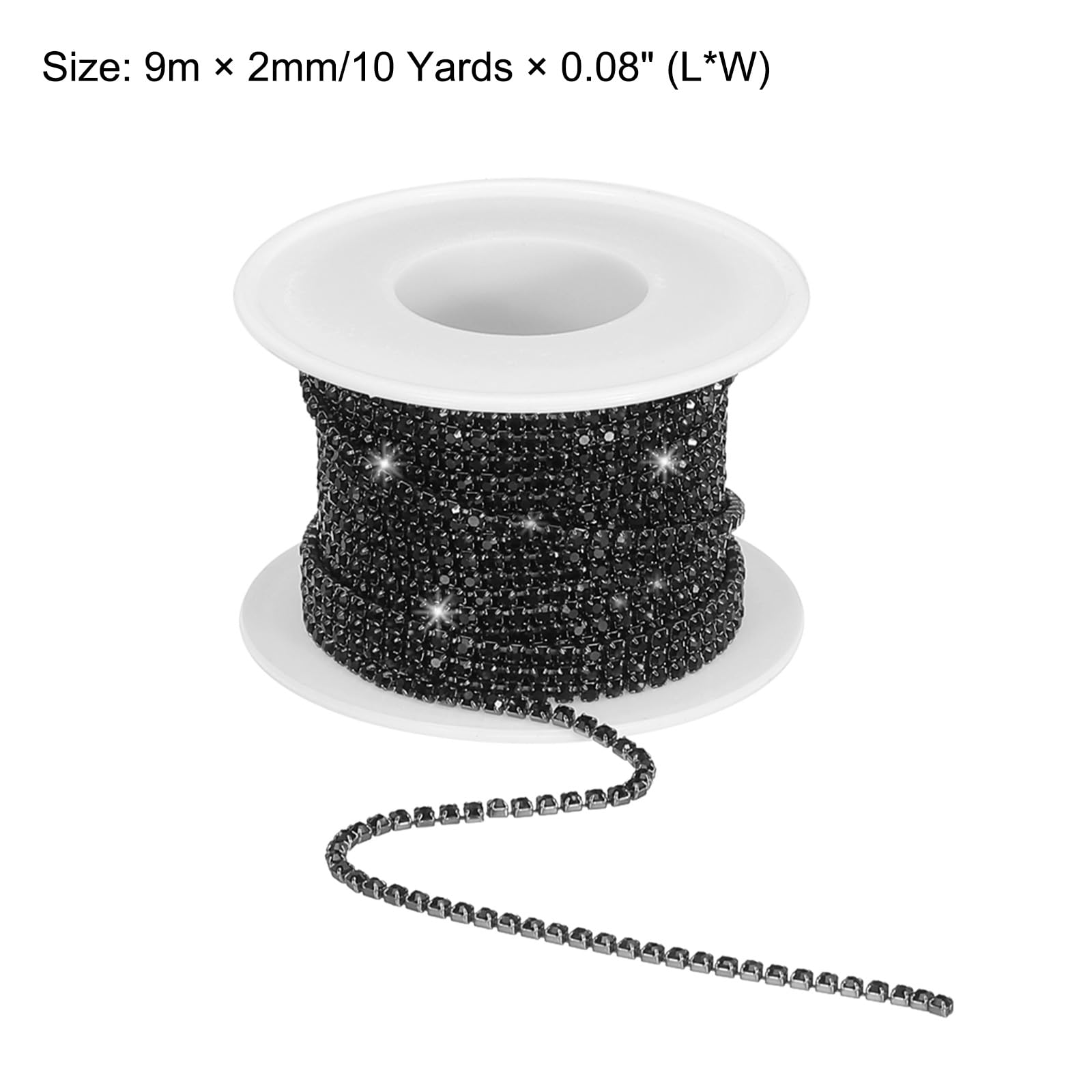 QUARKZMAN 10 Iarde 2mm Cristallo Strass Diamante Chiudi Catena Rifinitura Artiglio Coppa Catena per Cucito, Artigianato, Fai-da-Te Gioielli Matrimonio Decorazioni Nero Gemme Nero Base
