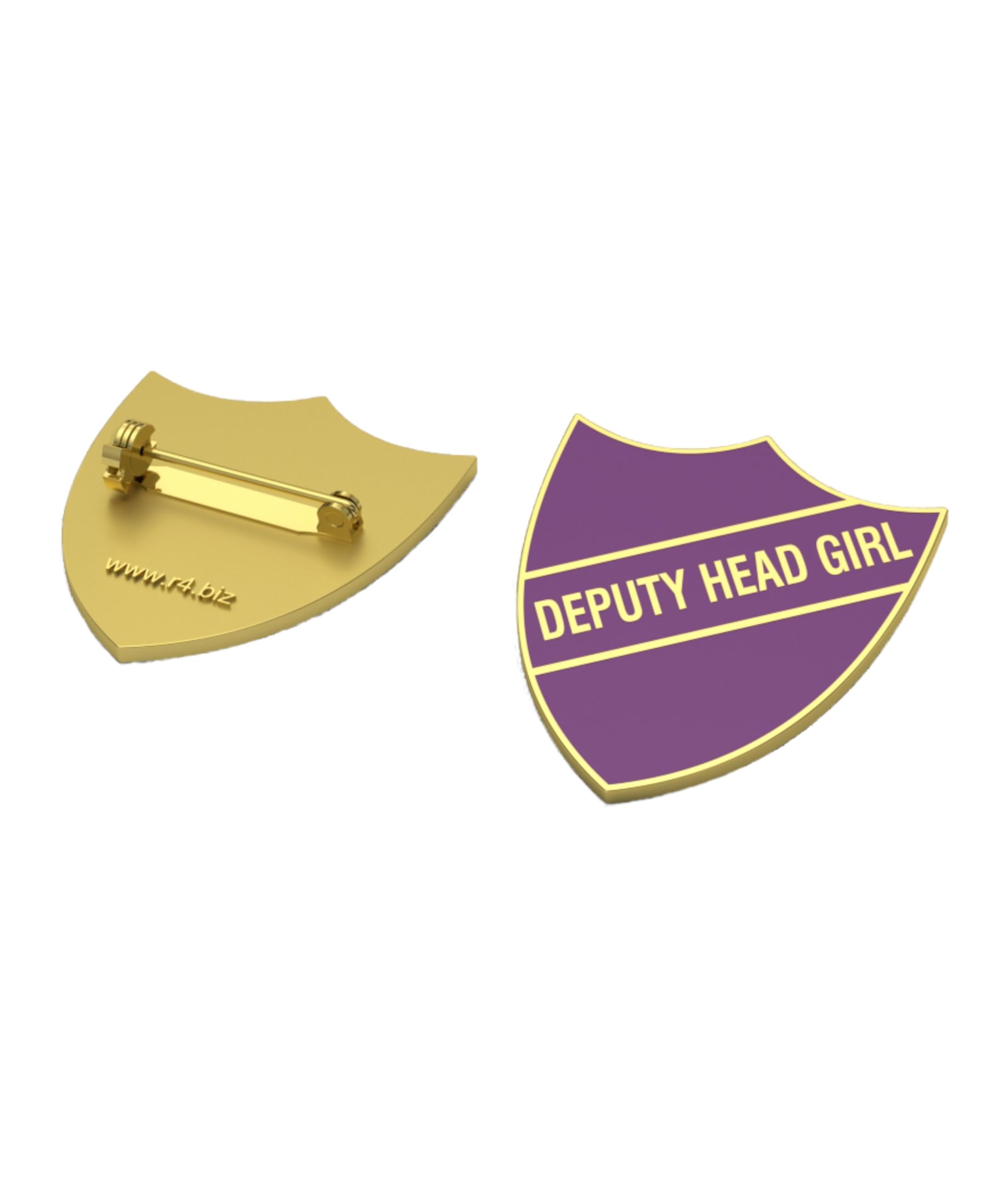 Deputy Head Girl Shield Badges, Brass and Enamel, Gold Plated Multicolour Set, 10 x 8 cm School Pins with Pin Mounting, Academic Theme, Pack of 2
