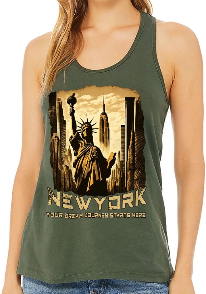 New York Women's Racerback Tank - Statue of Liberty Tank Top - Graphic Workout Tank