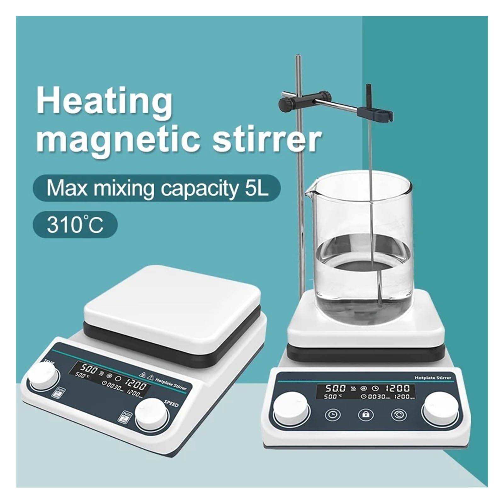 Agitatore Magnetico Agitatore magnetico con piastra riscaldante, display digitale, riscaldamento termostatico, miscelatore magnetico 5L 1500rpm(HS8(5L),AU)