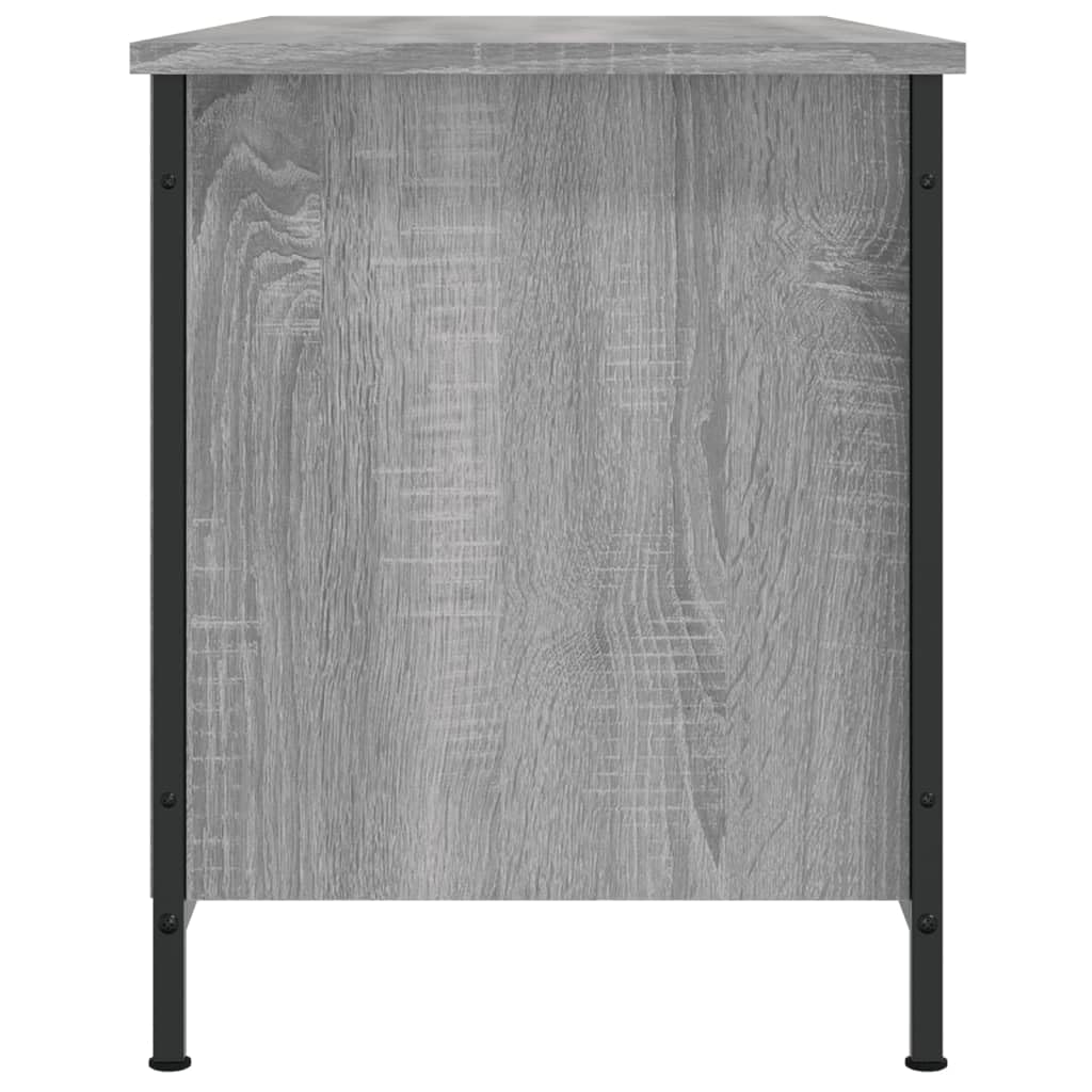 Mobile TV grigio rovere sonoma 100 x 40 x 50 cm, in plastica a base di legno, 4 ripiani aperti, piedini in ferro, stabile e resistente all'umidità, ideale per riporre DVD