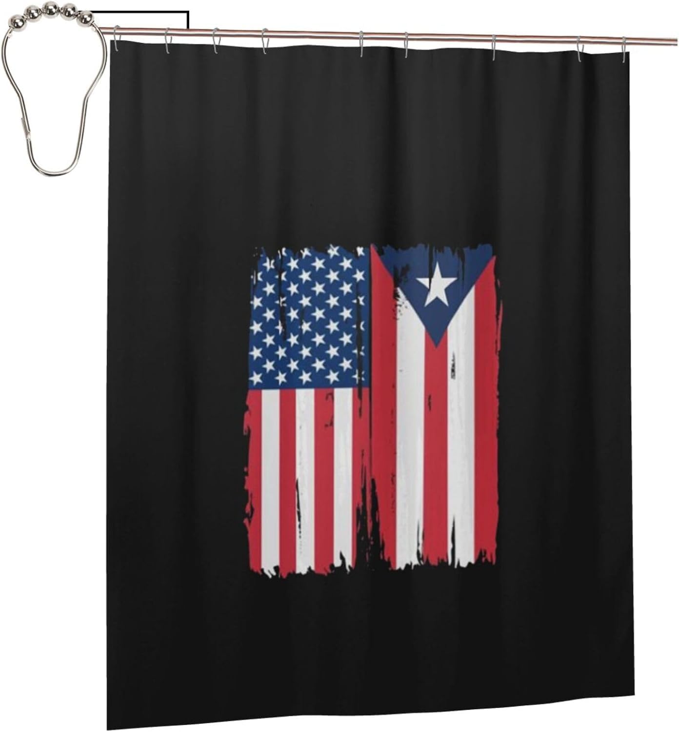 Puerto Rico American Flag Bathroom Fabric Shower Curtain with 12 Buckles and Hooks, Washable, Waterproof, 60x72 Inches