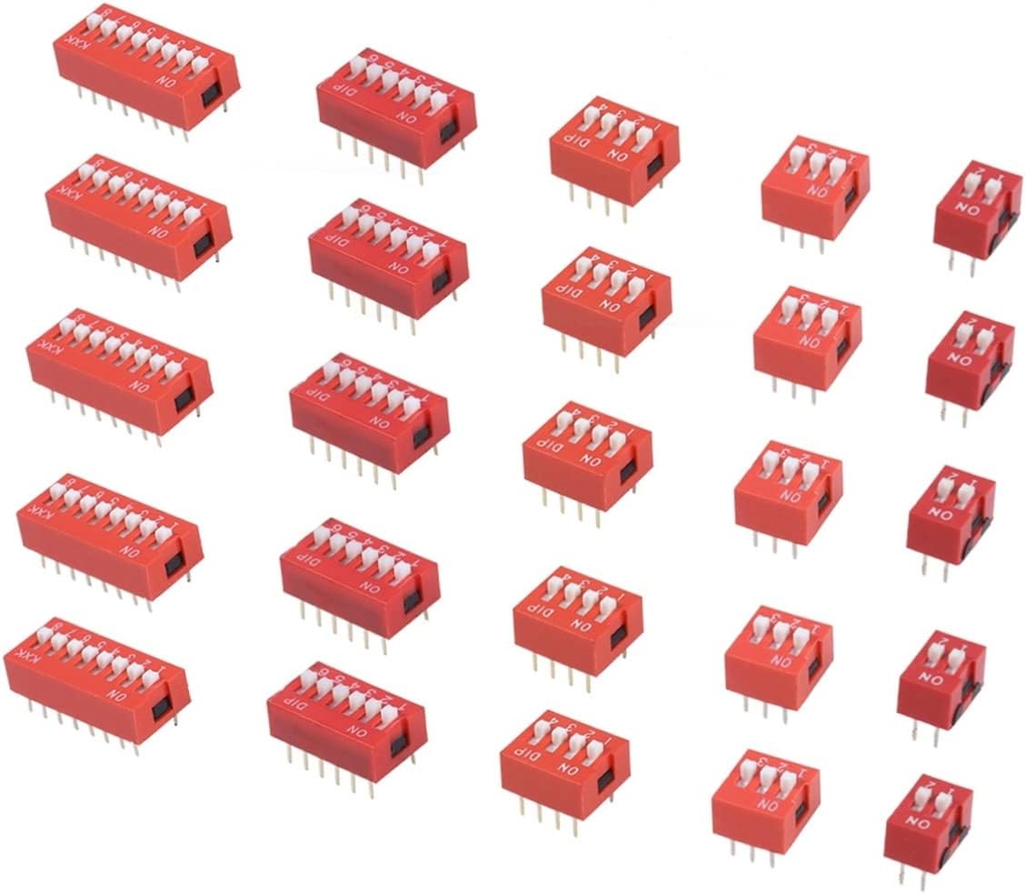 VILLFUL 35pcs Slide DIP Toggle Switch Coding Kit Electronic Configuration for Circuit Projects Color Includes 5 Each of 1 2 3 4 5 6 8 Position Switches