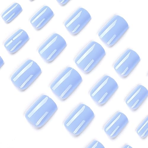 Miniatura 3 de Uñas postizas cuadradas medianas de color violeta azulado, uñas postizas de primavera de color sólido, uñas postizas medianas de cobertura completa,