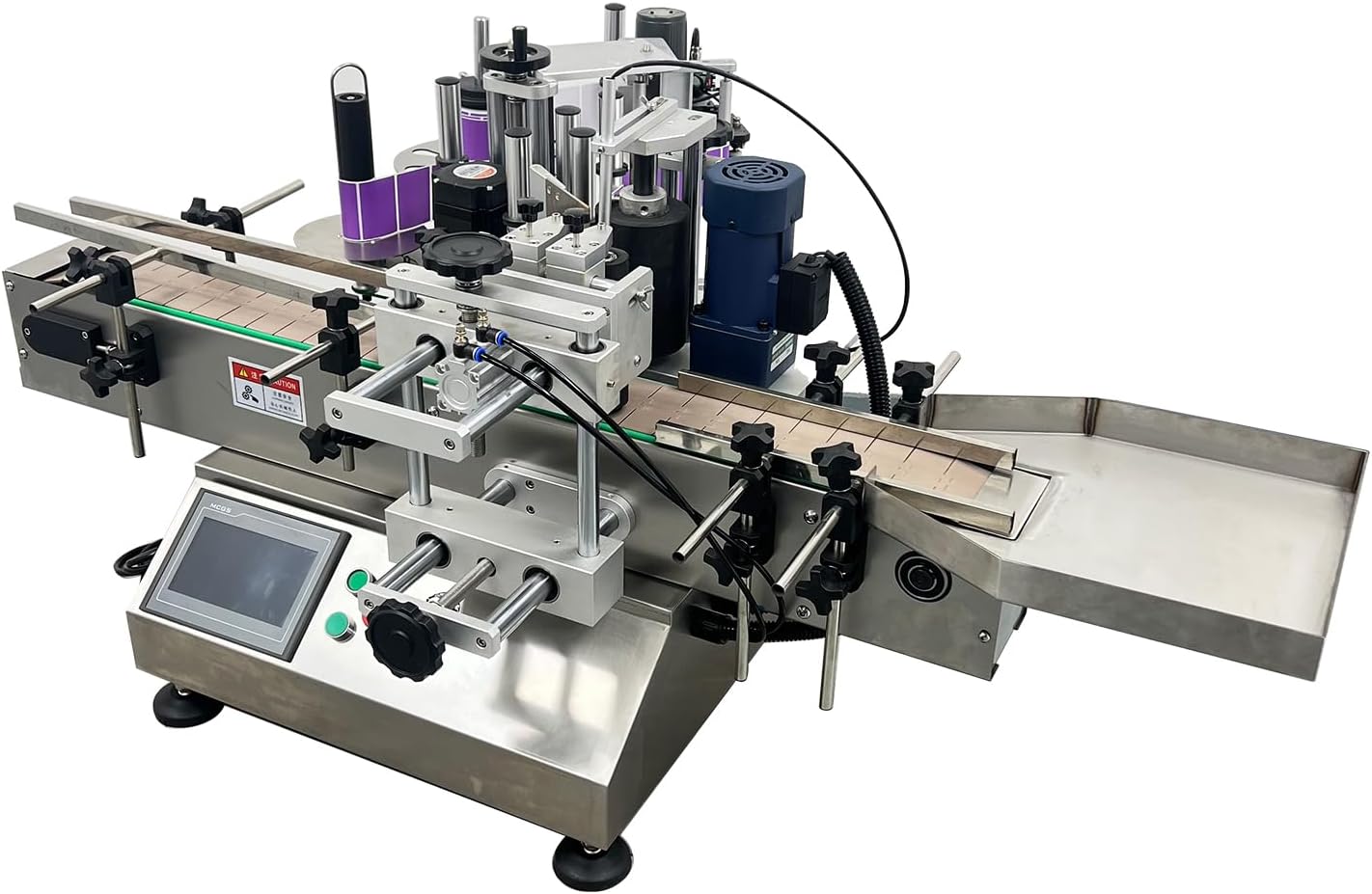 110V LT-150 Automatic Desktop Conveyor Round Bottle High Speed Marking and Labeling Machine Desktop Label Printer with Receiving Tray for Regular, Gold and Silver Transparent Labels