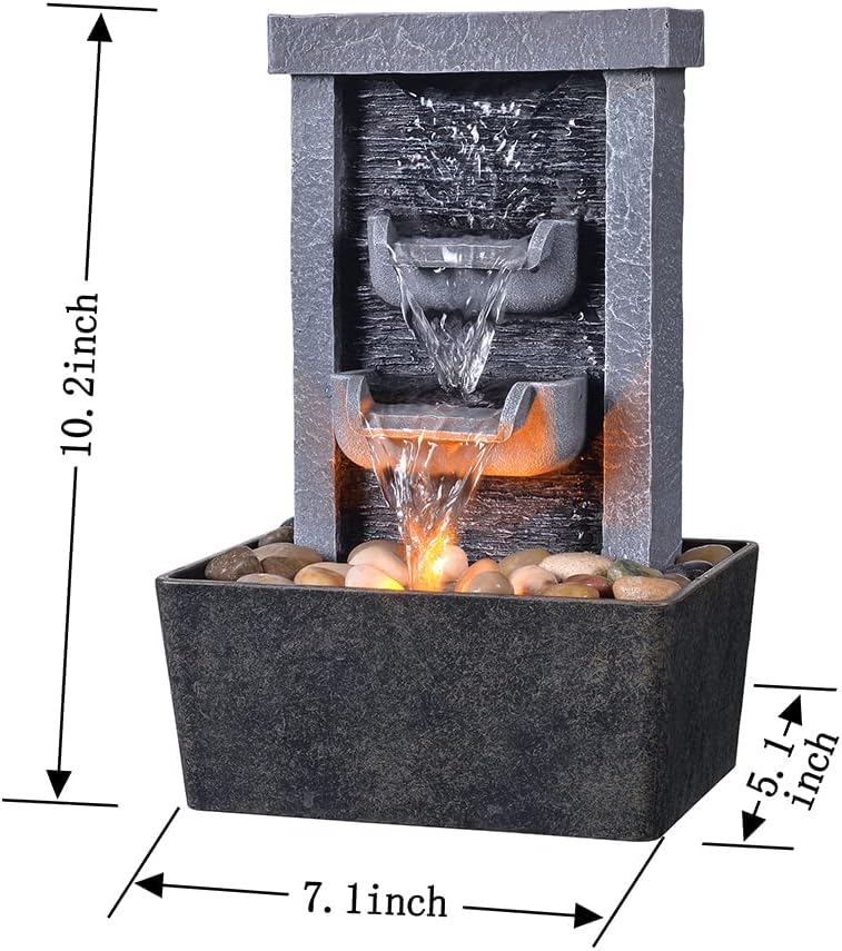 GOSSI Indoor Tabletop Fountain Combo - Waterfall Fountain & 2-Tiered Bowl Water Fountain