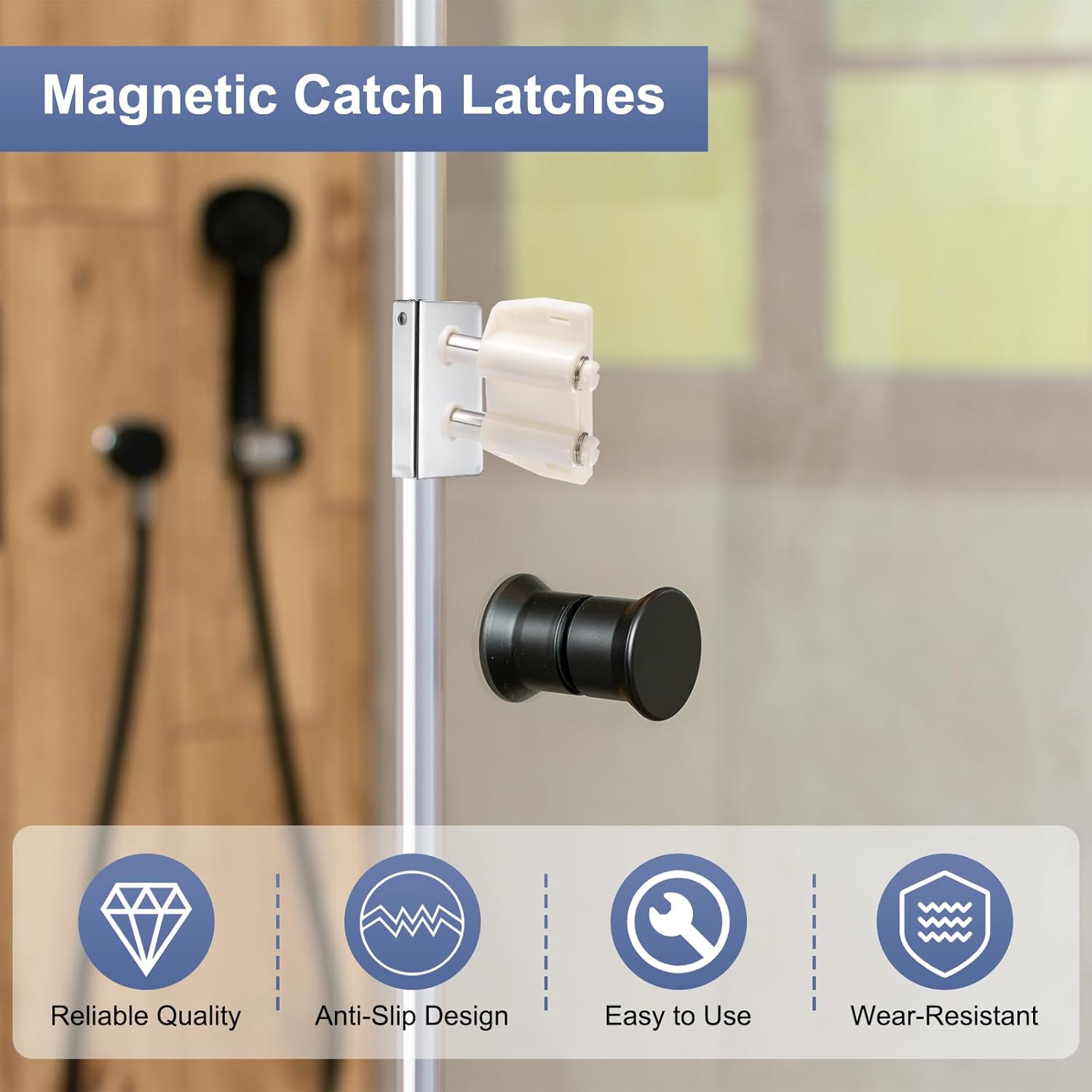 uxcell 2Pcs Magnetic Touch Push Open Latch, Glass Door Catch Latch Closures Double Magnetic Catch Latches with Clamp and Screw for 3-6mm Door for Drawer Cupboard Closet, Glossy Silver