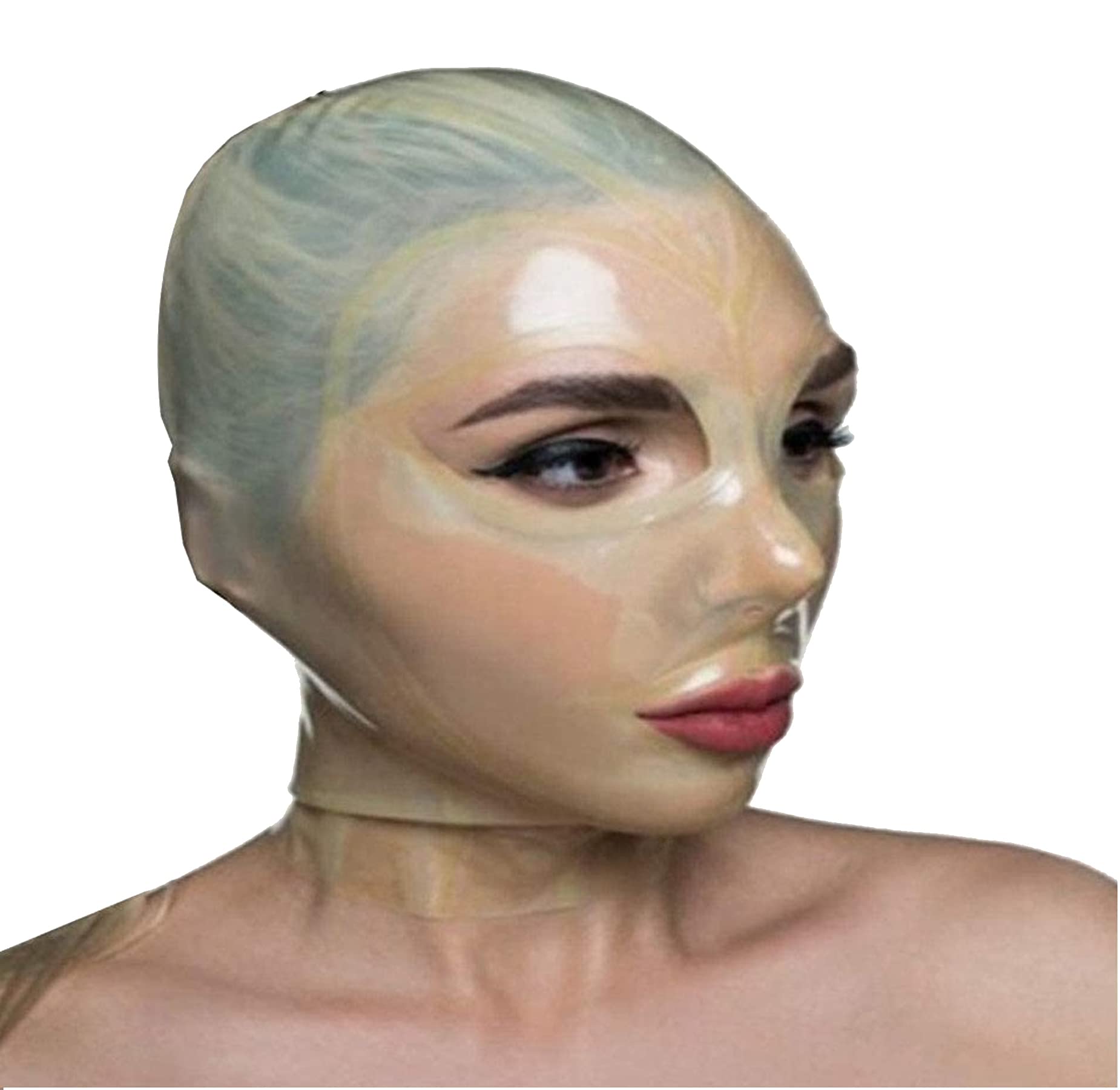MFMYEE Cagoule en latex transparent, laissant apparaître les yeux et la bouche, masque de jeu de rôle SM/bondage, masque de fête/Halloween, avec fermeture éclair. (M)