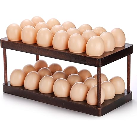 YOUEON Wooden Egg Stand - Double Layer, 18 Eggs Capacity