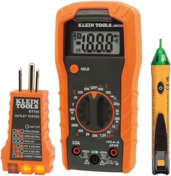 Klein Tools 69149P Electrical Test Kit with Digital Multimeter, Noncontact Voltage Tester and Electrical Outlet Tester, Leads and Batteries Klein Tools 69149P Electrical Test Kit with Digital Multimeter, Noncontact Voltage Tester and Electrical Outlet Tester, Leads and Batteries