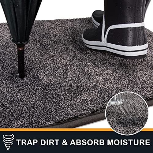 PURRUGS Dirt Trapping Door Mat 24" x 59", Non-Slip Machine Washable Entry Rug, Shoe Scraper, Dog Doormat, Super Absorbent Welcome Mat for Front & Back Door, Muddy Shoes & Paws, Light Grey-Dark Grey