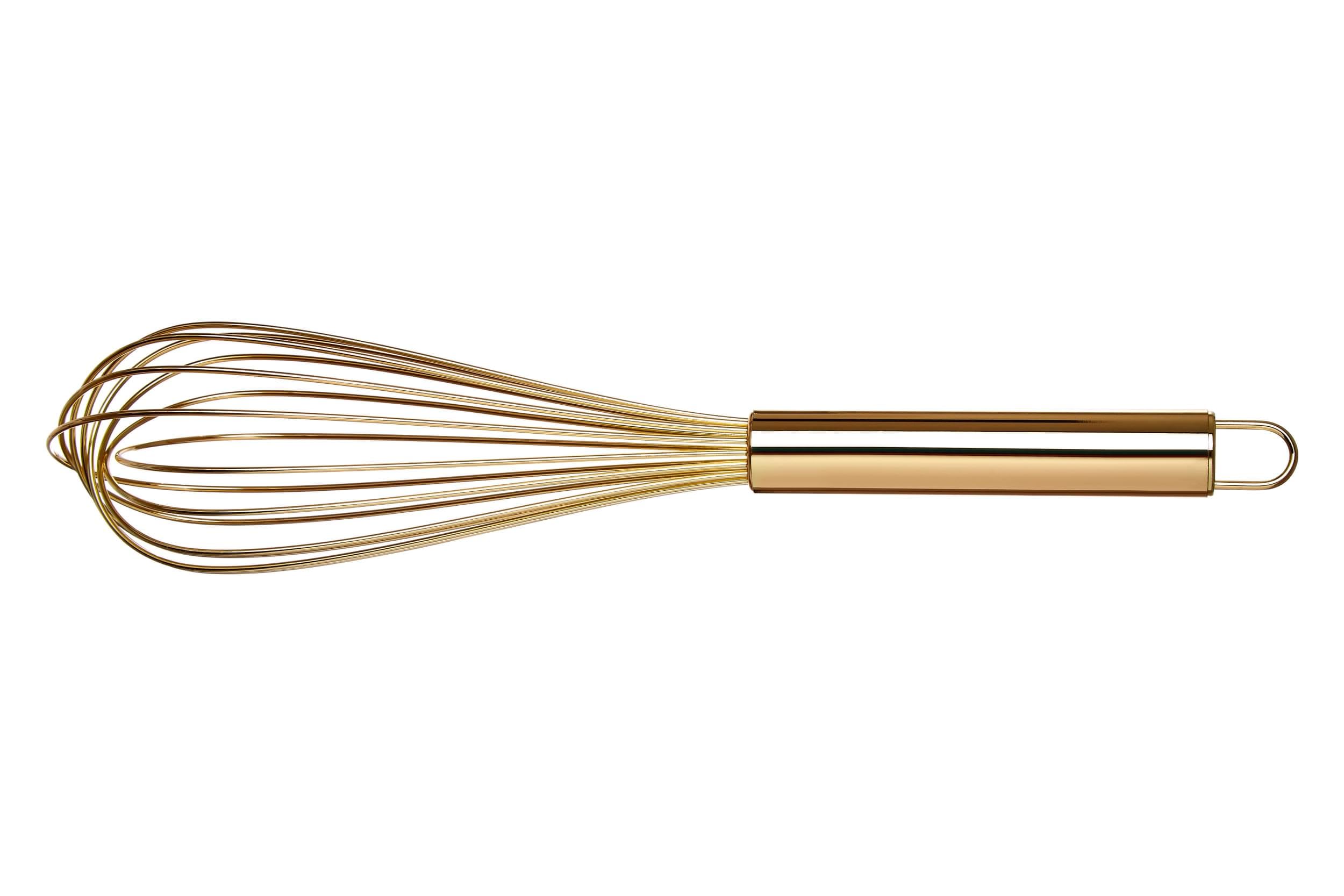 Premier Housewares Hand Wisk For Mixing Gold Finish Stainless Steel Handheld Whisker for Baking Rust Resistant Whisks With Firm Grip 8 x 8 x 36