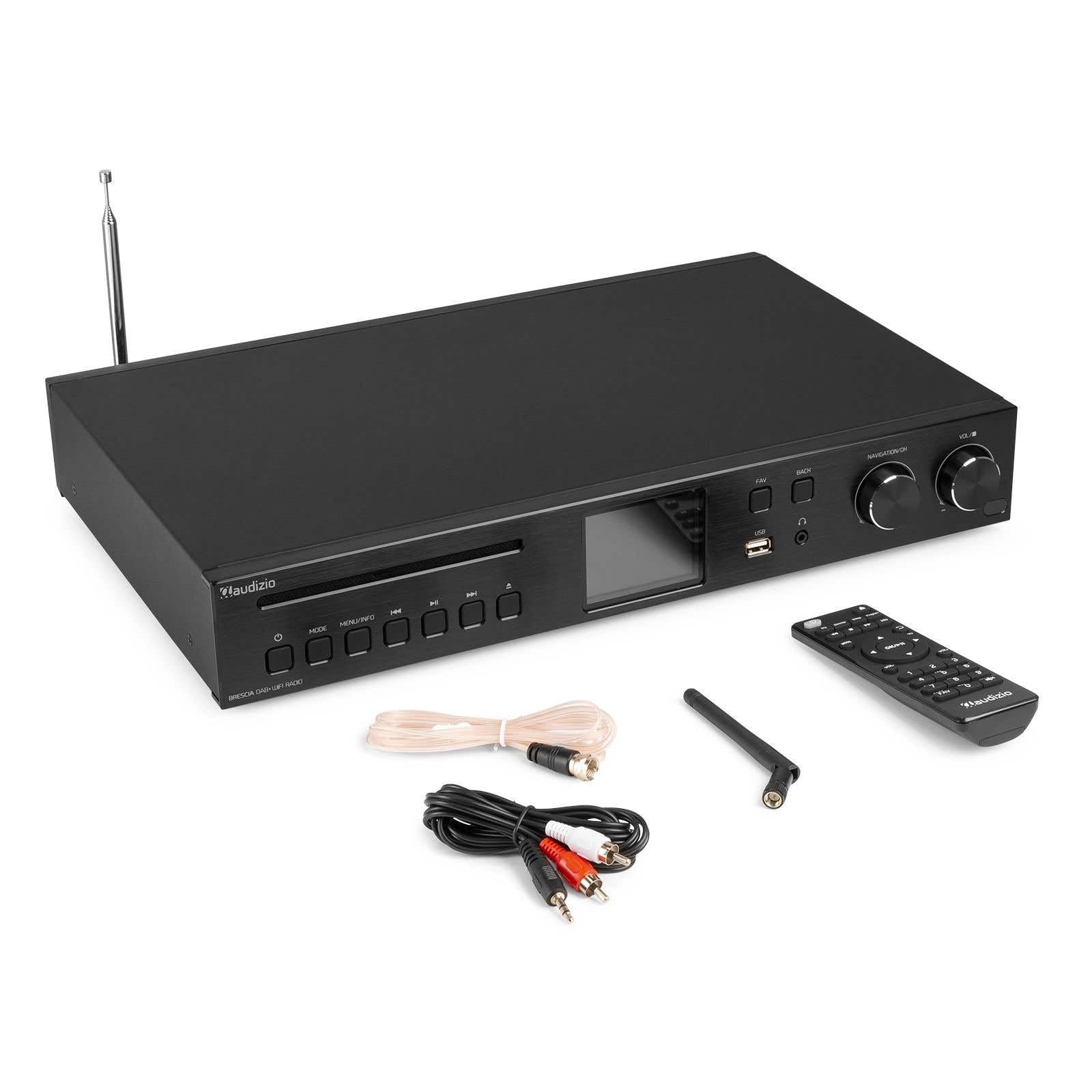 Audizio Brescia Amplificateur Hi-FI avec Radio Internet 120W - Noir, Radio Dab+/FM, Bluetooth 5.0, CD, MP3, USB, Entrée/Sortie RCA, 2 Sorties HP, Idéal pour Écouter Vos Musiques à la Maison