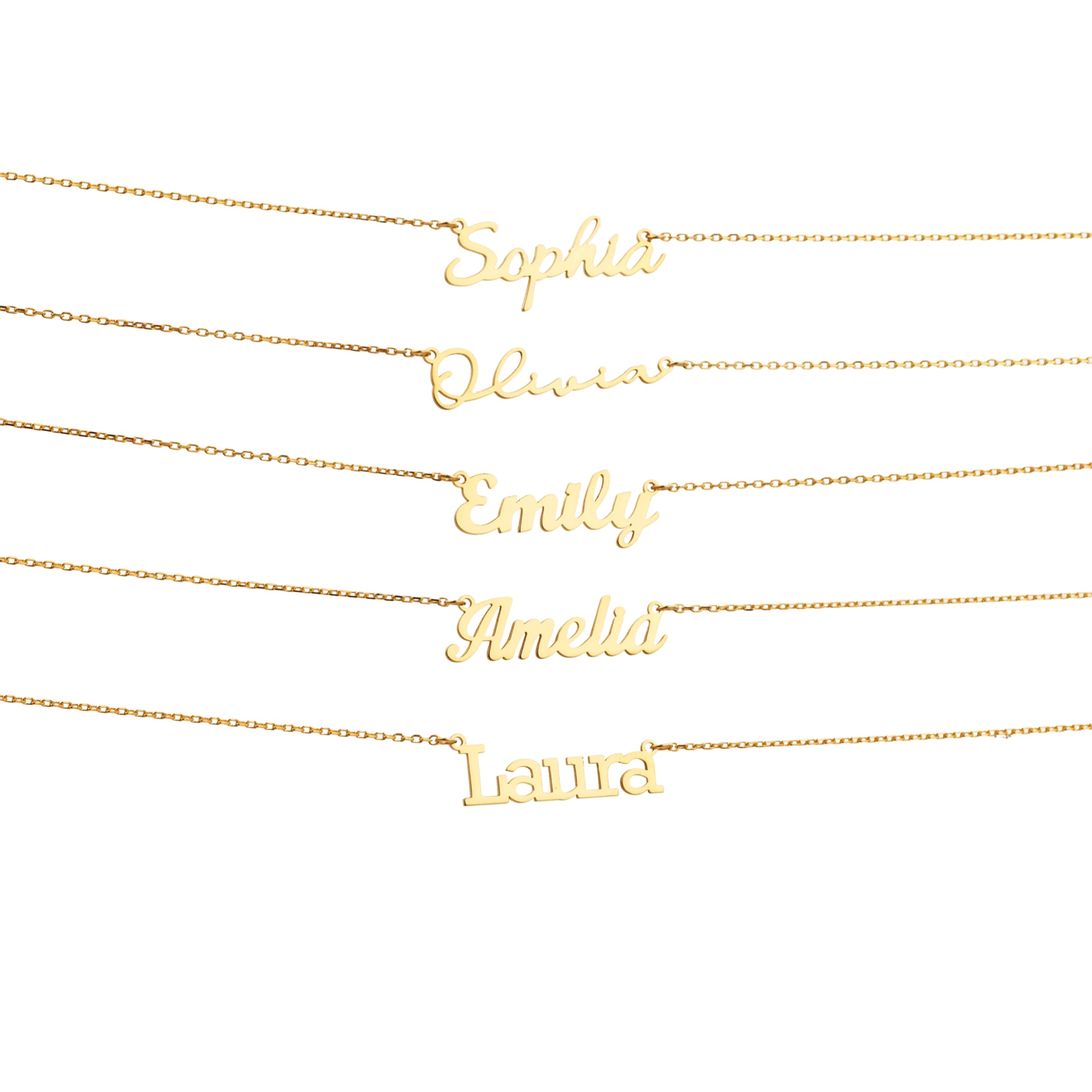 XanmegoJewelry14K Gold Name Necklace - Personalized Name Jewelry - Custom Name Necklace - Dainty Name Necklace -18 Fonts Style Name Necklace - Cable, Rolo and Figaro Chain Option - Bridesmaid Gifts - Mom Gifts