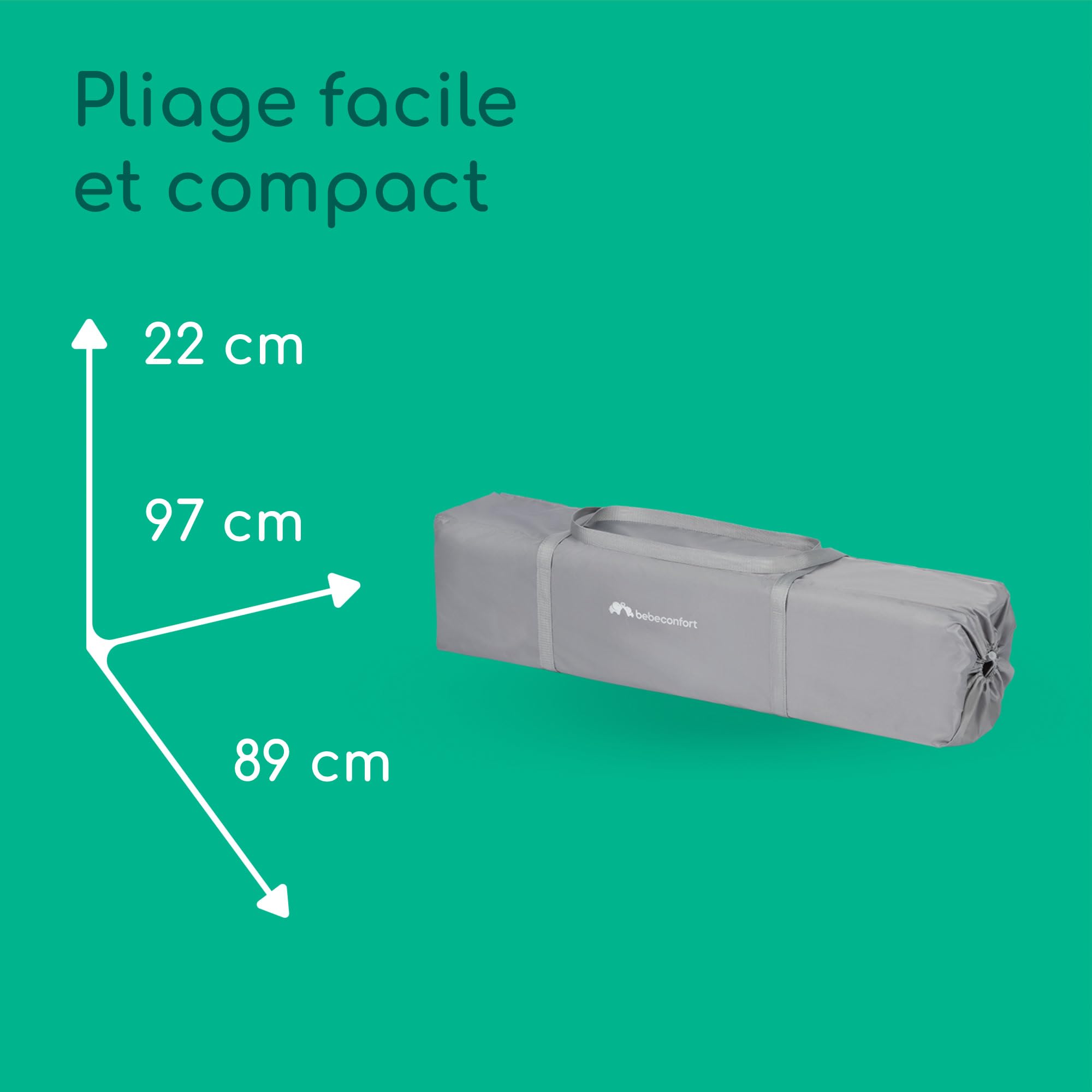 Bebeconfort Adonis, lit parapluie et parc bébé 2-en-1, 0-3 ans (15 kg), lit bébé pliable compact, fenêtre d’entrée latérale, grand matelas rembourré, facile à plier, design stable, Mineral Grey
