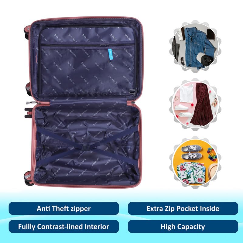Image of Polo Class Trolley Bag 20 INCH with Vanity Trolley Bag | Polypropylene Material with 360-Degree Rotating Wheels | Number Lock & Securitec Zipper -Pink